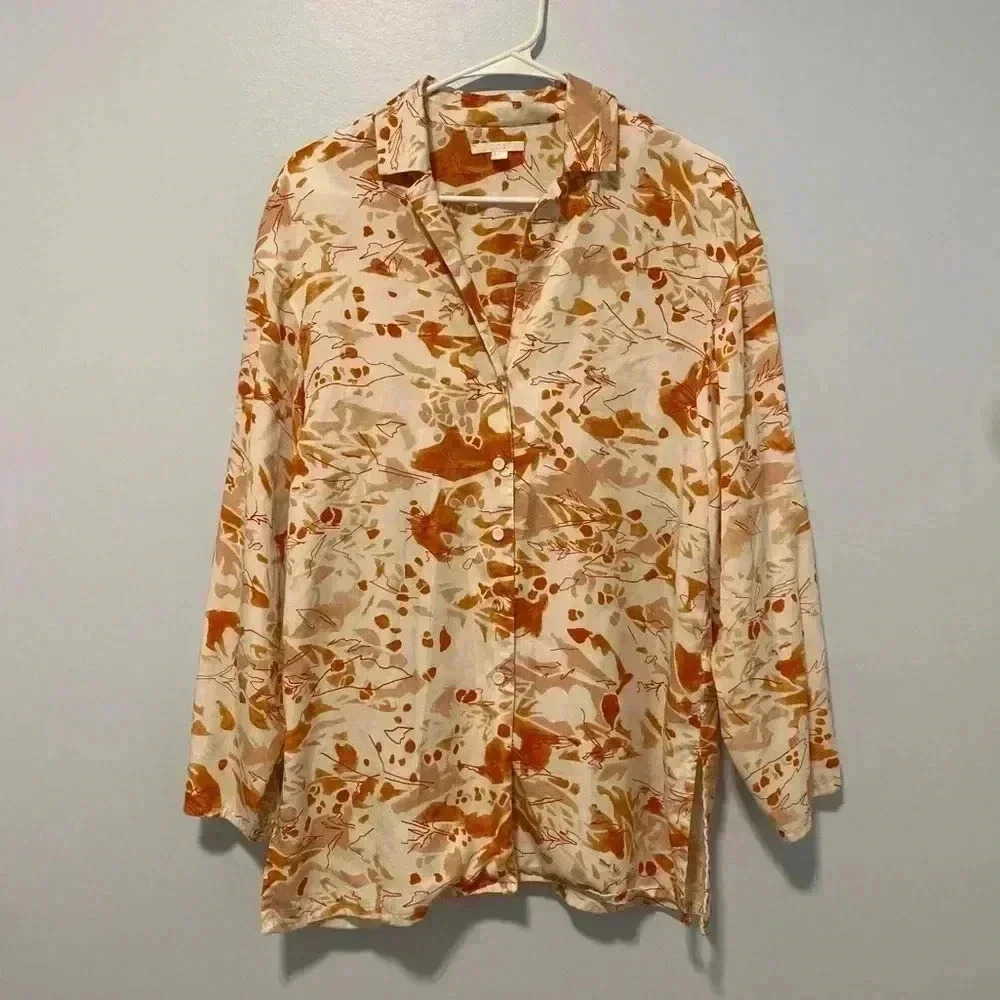 COS Womens Buttonโ Down Shirt Blouse 4 White Orange Fall Staple Minimalist Work